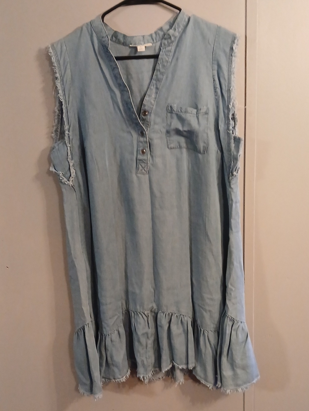 Light Wash Sleeveless Ruffle Hem Dress